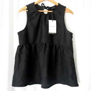 Who What Wear | Black Textured Peplum Tie Back Sleeveless Top Blouse NWT | M